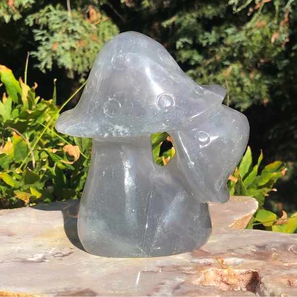 Extra Large Double Mushroom Rainbow Fluorite Carving - Picture 5 of 5